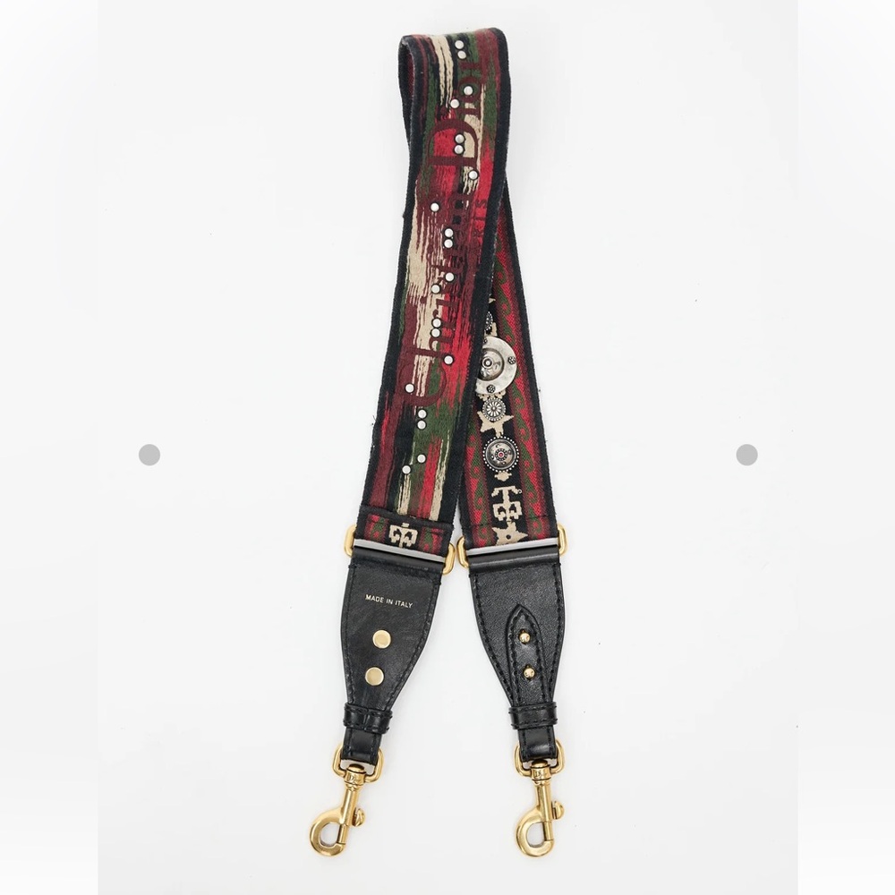 DIOR | Red & Multicolour Embroidered Studded Shoulder Strap - Picture 2 of 6